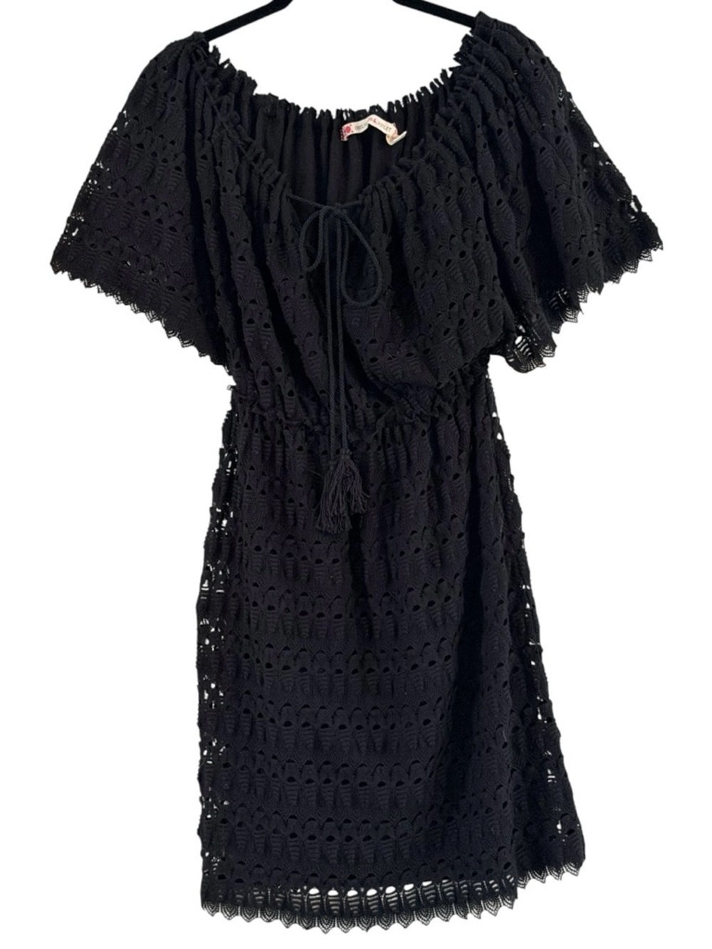 Chelsea & Violet Black Crochet Lace Off Shoulder Boho Mini Dress Size M